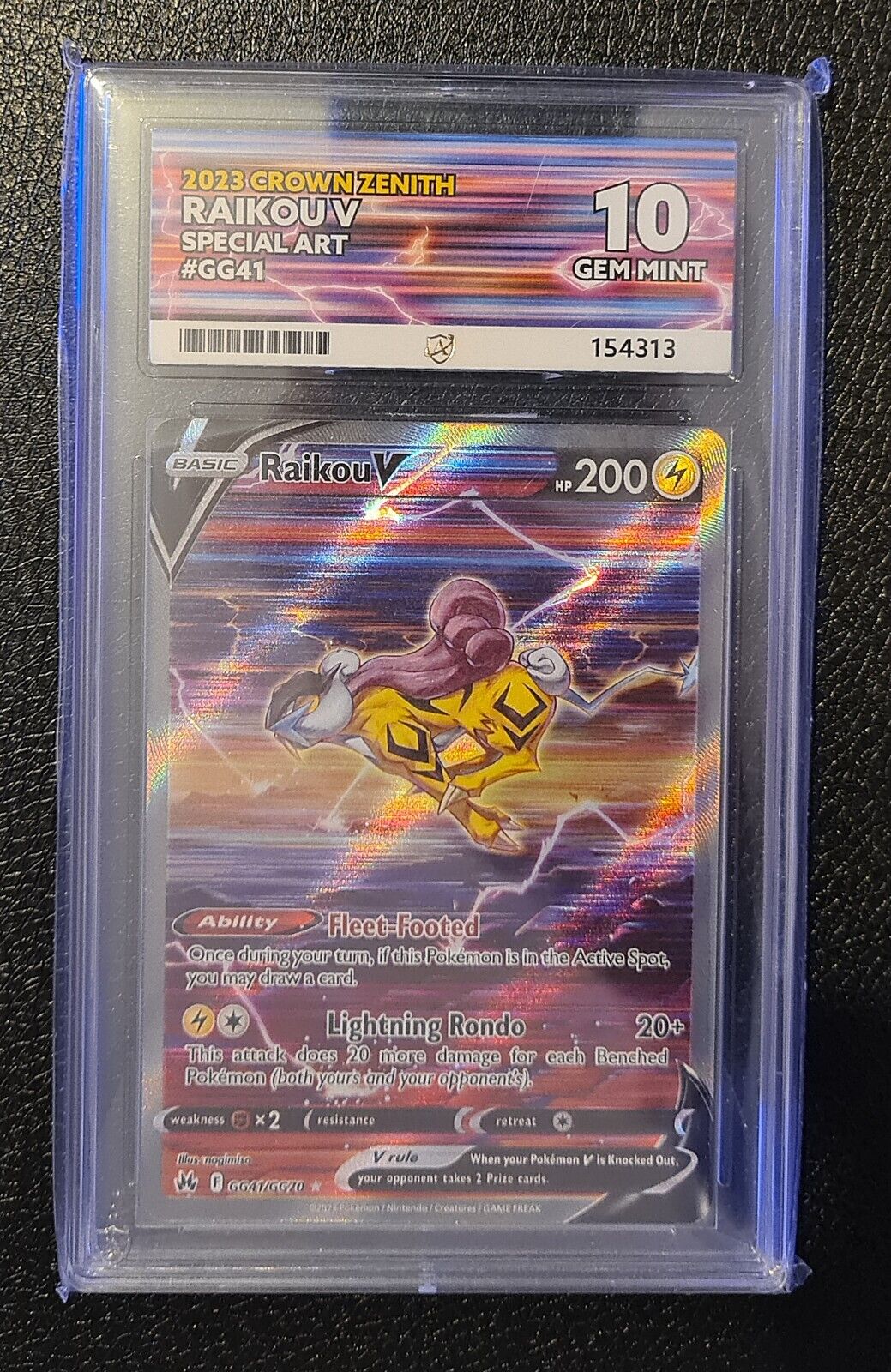 Pokmon   RAIKOU V GG41GG70  Ultra Rare  Crown Zenith  ACE GRADE 10 GEM